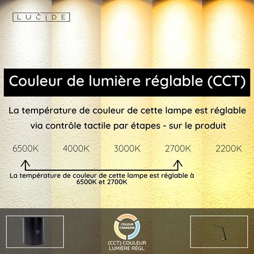 Lucide VARIO LED - Lampe de bureau - LED Dim. - CCT - 1x8W 2700K/6500K - Noir - USP
